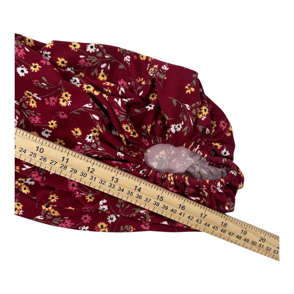 Stilletto's Size-L Dress Burgundy Mini Floral Ballon Sleeves Pockets - Picture 6 of 9